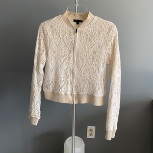 WHITE LACE BOMBER JACKET
